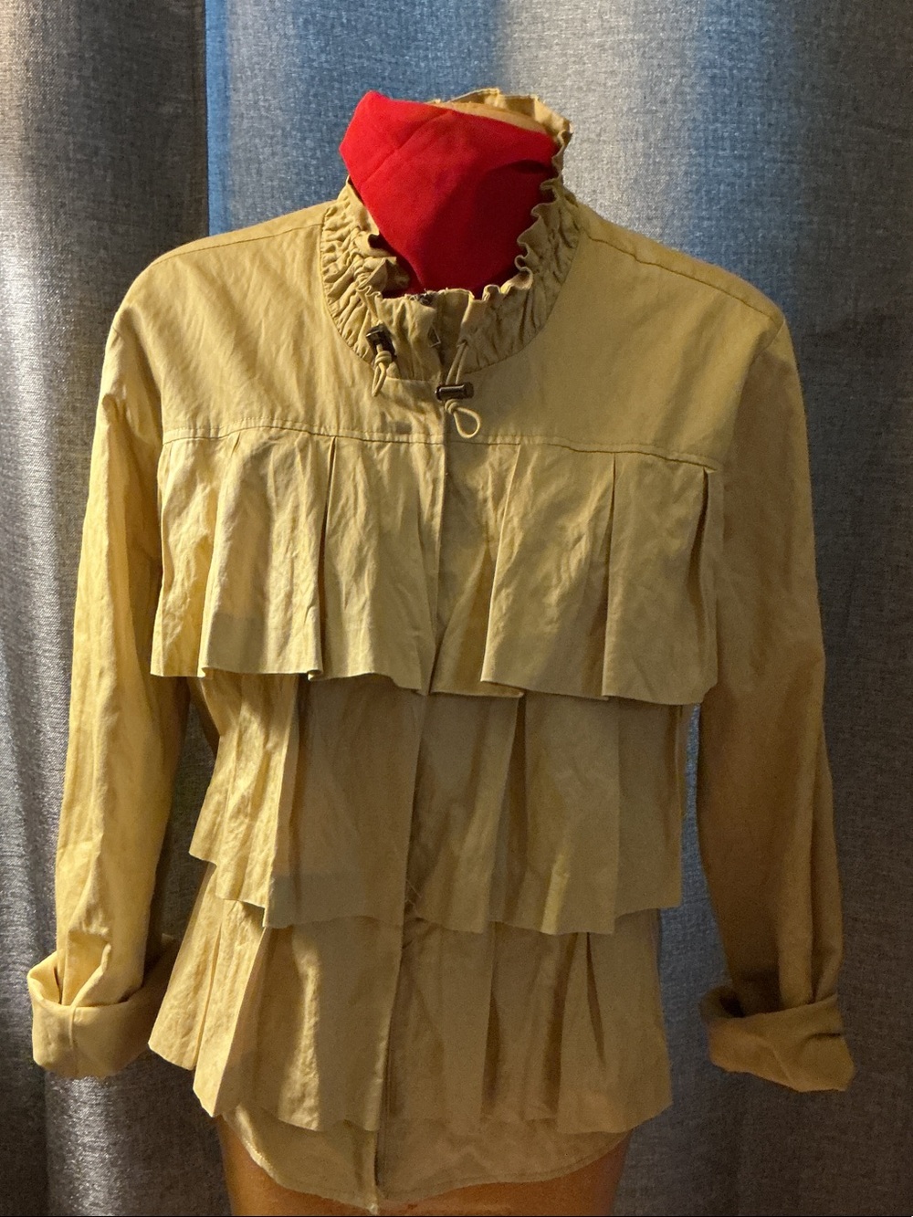 Apt. 9 Tan Tiered Ruffle Varsity Jacket